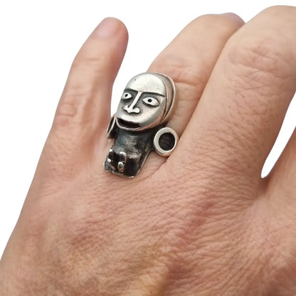 Anillo vintage Boho tribal en plata con figura de diseño Etnico escultórico