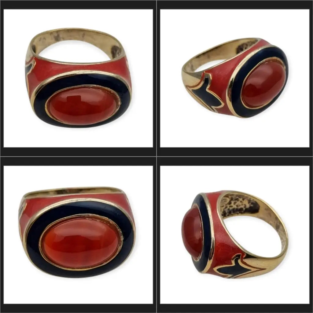 Anillo vintage Flli Menegatti en plata 925 dorada y esmalte sello Italia 54 VI.