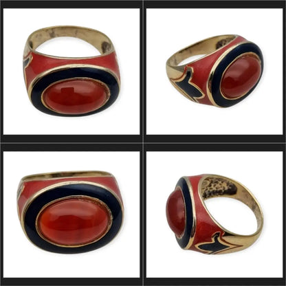 Anillo vintage Flli Menegatti en plata 925 dorada y esmalte sello Italia 54 VI.