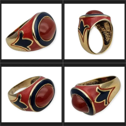 Anillo vintage Flli Menegatti en plata 925 dorada y esmalte sello Italia 54 VI.