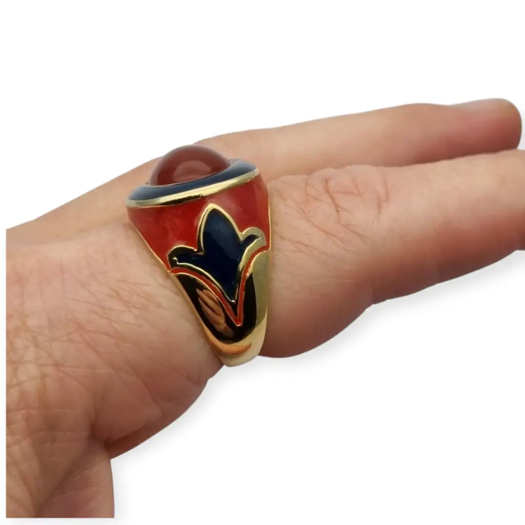 Anillo vintage Flli Menegatti en plata 925 dorada y esmalte sello Italia 54 VI.