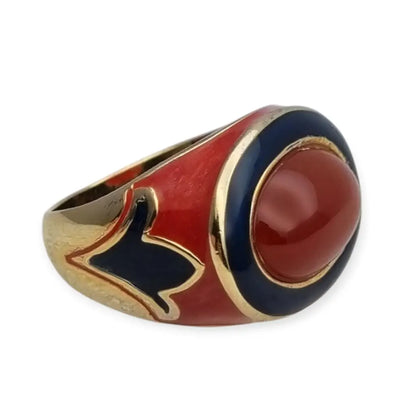 Anillo vintage Flli Menegatti en plata 925 dorada y esmalte sello Italia 54 VI.