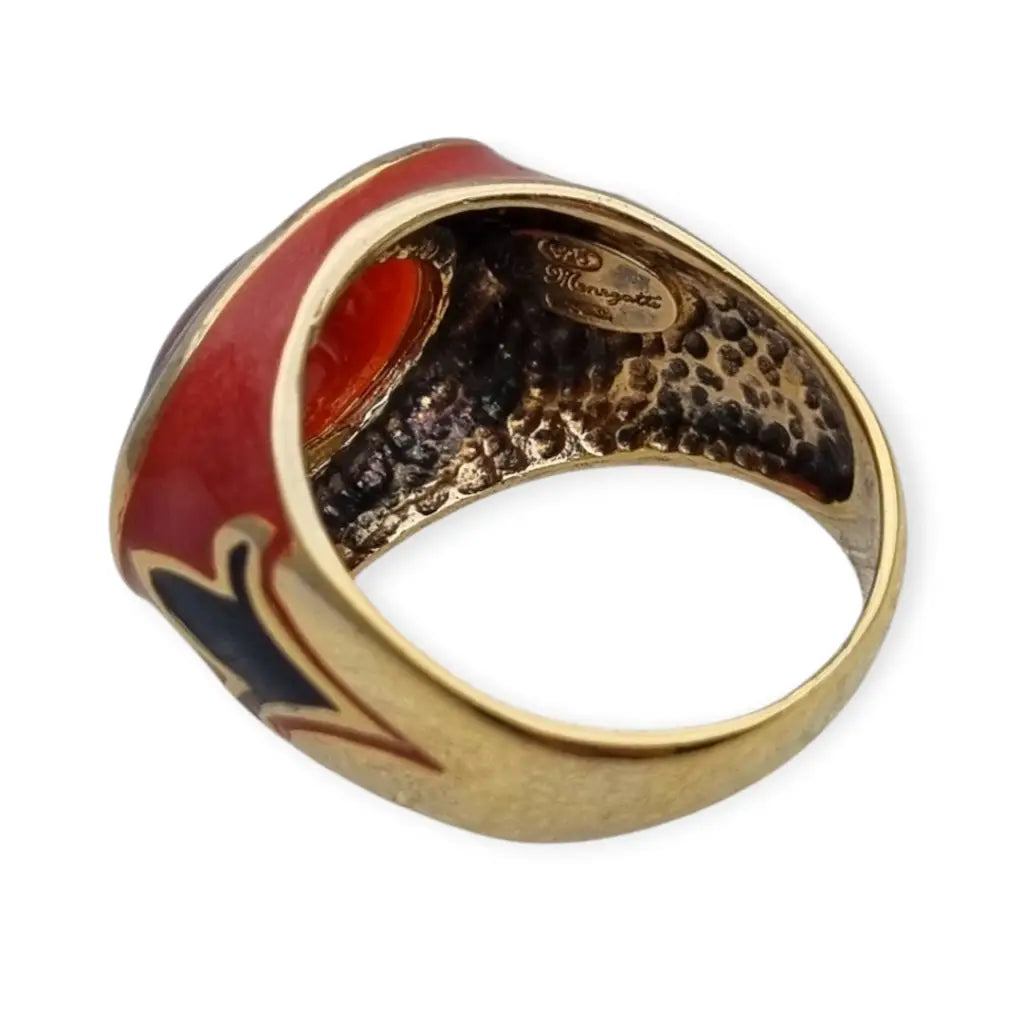 Anillo vintage Flli Menegatti en plata 925 dorada y esmalte sello Italia 54 VI.