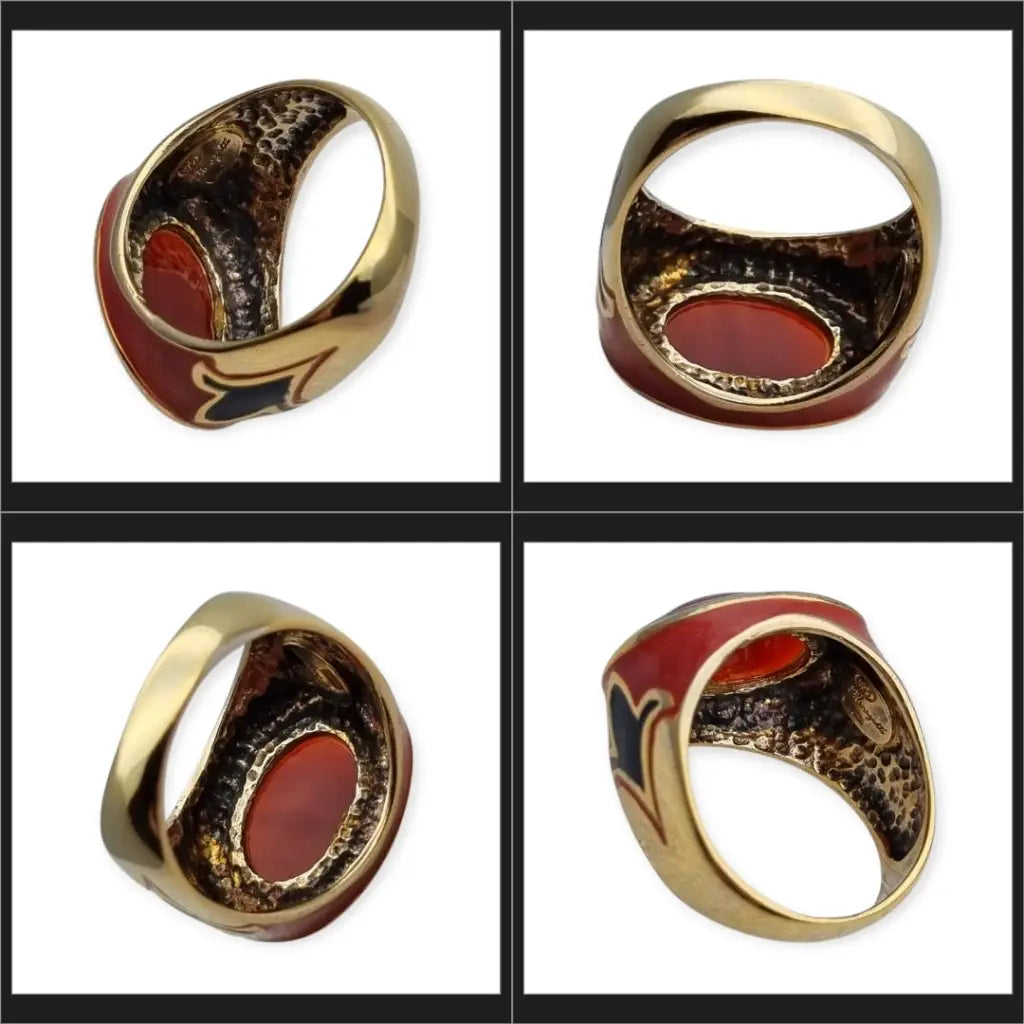 Anillo vintage Flli Menegatti en plata 925 dorada y esmalte sello Italia 54 VI.