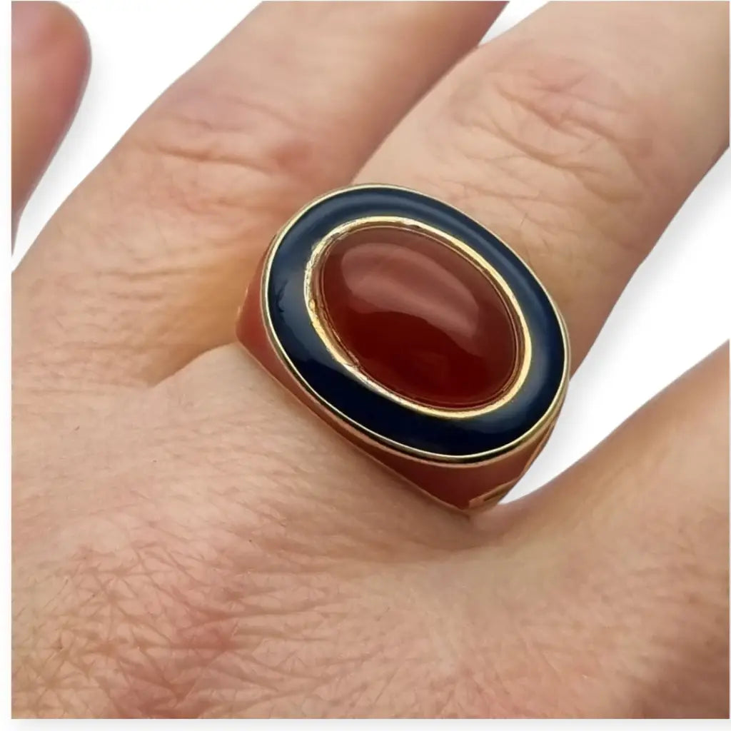 Anillo vintage Flli Menegatti en plata 925 dorada y esmalte sello Italia 54 VI.