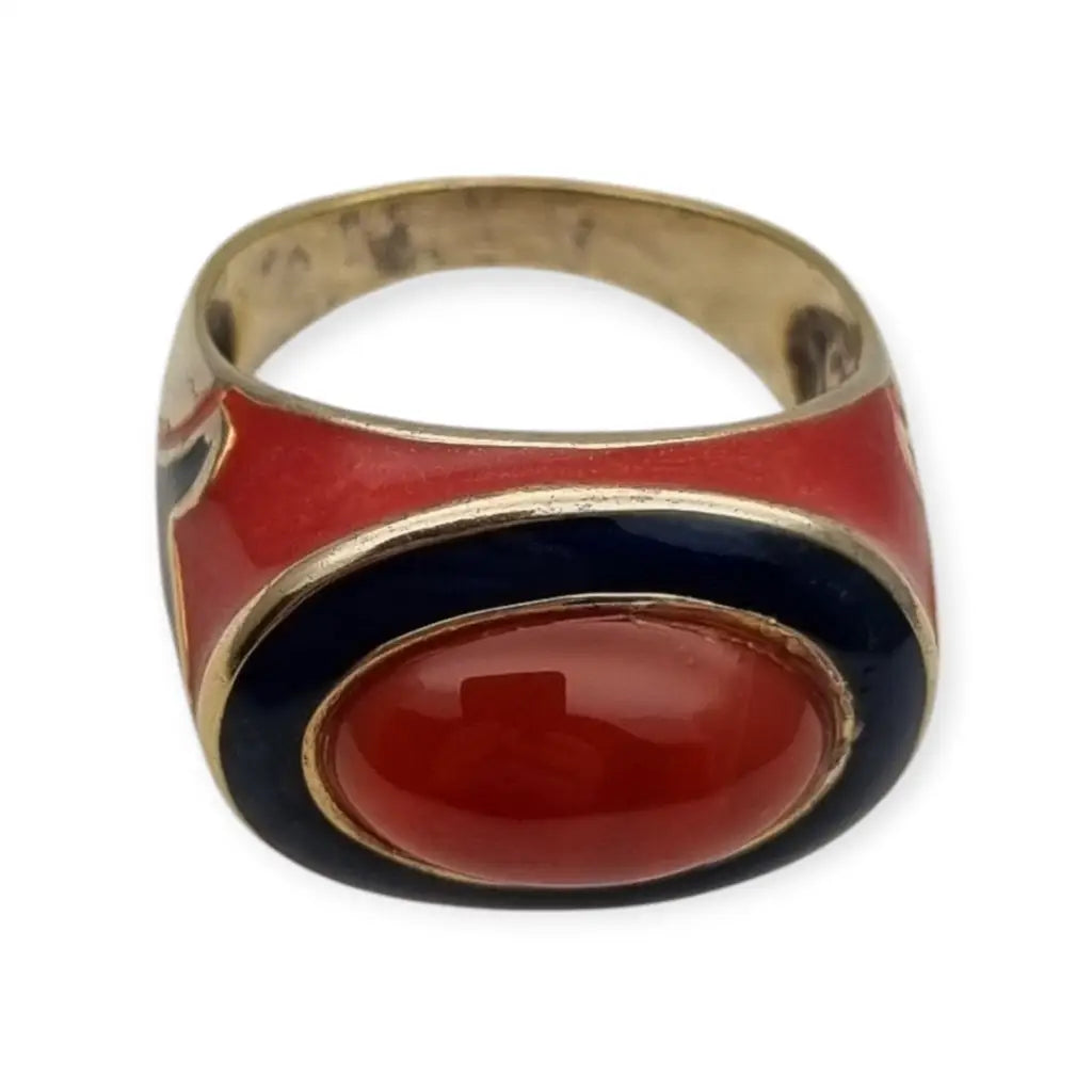 Anillo vintage Flli Menegatti en plata 925 dorada y esmalte sello Italia 54 VI.