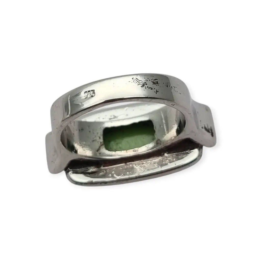 Anillo vintage de plata 915 con cabujón rectangular marrón 1980-90.