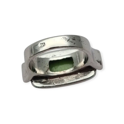 Anillo vintage de plata 915 con cabujón rectangular marrón 1980-90.