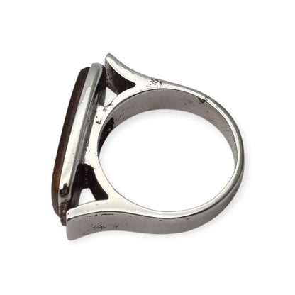 Anillo vintage de plata 915 con cabujón rectangular marrón 1980-90.