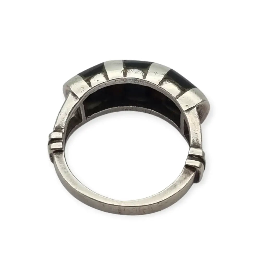 Anillo vintage de plata 925 con incrustaciones ónix negro en rayas diseño