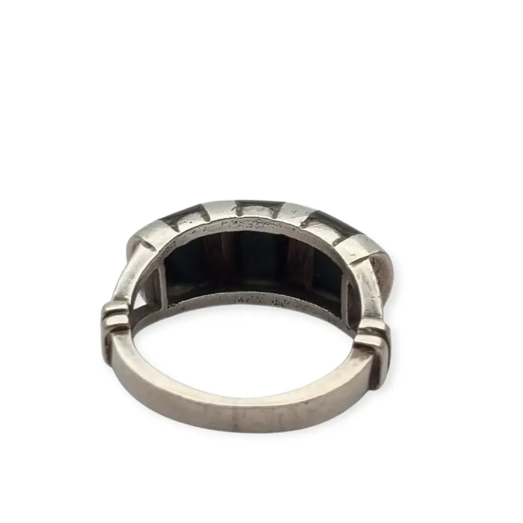 Anillo vintage de plata 925 con incrustaciones ónix negro en rayas diseño