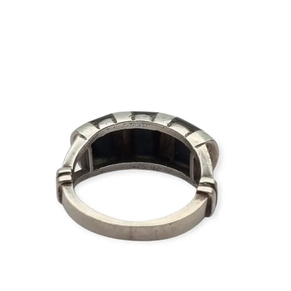 Anillo vintage de plata 925 con incrustaciones ónix negro en rayas diseño