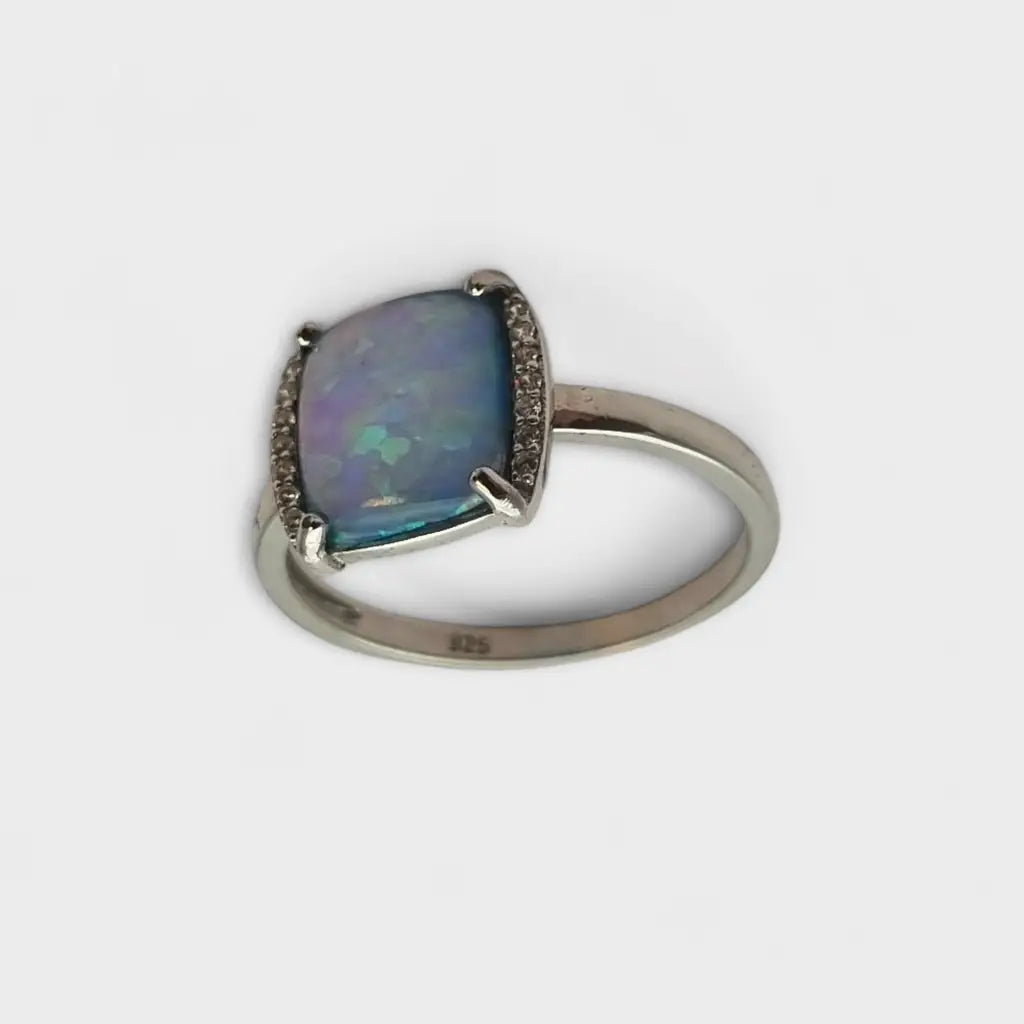 Anillo vintage de plata 925 y ópalo azul sintético regalos para mujer Cultura