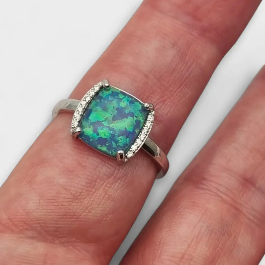 Anillo vintage de plata 925 y ópalo azul sintético regalos para mujer Cultura