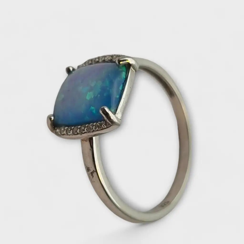 Anillo vintage de plata 925 y ópalo azul sintético regalos para mujer Cultura
