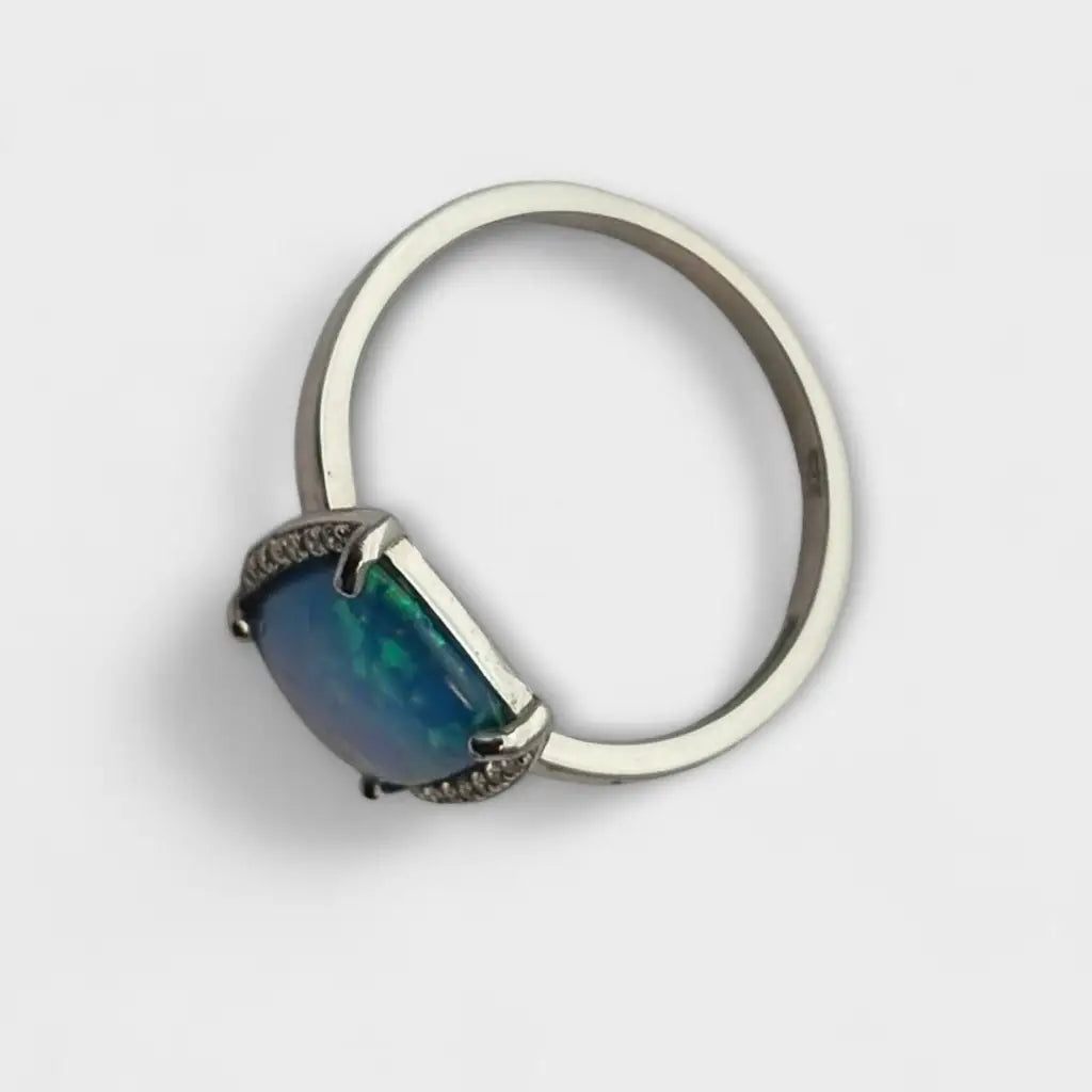 Anillo vintage de plata 925 y ópalo azul sintético regalos para mujer Cultura