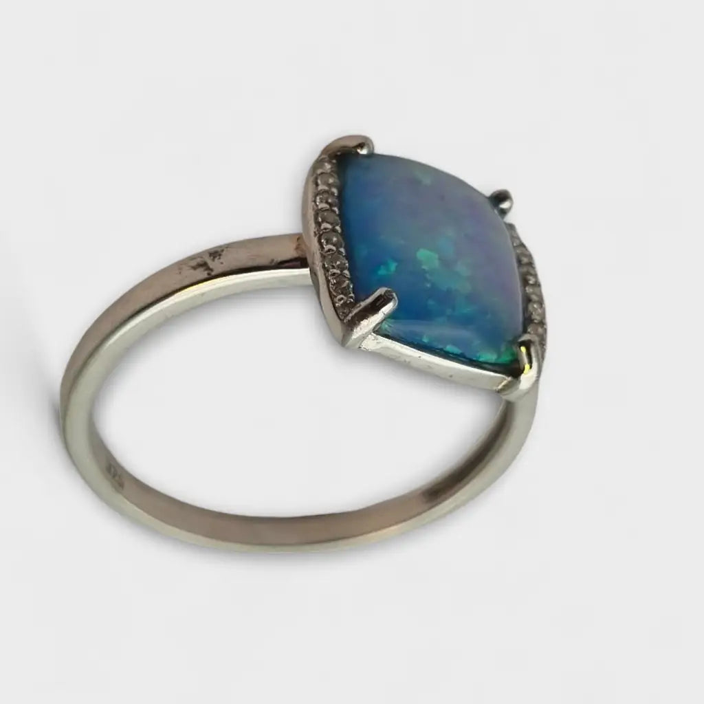 Anillo vintage de plata 925 y ópalo azul sintético regalos para mujer Cultura