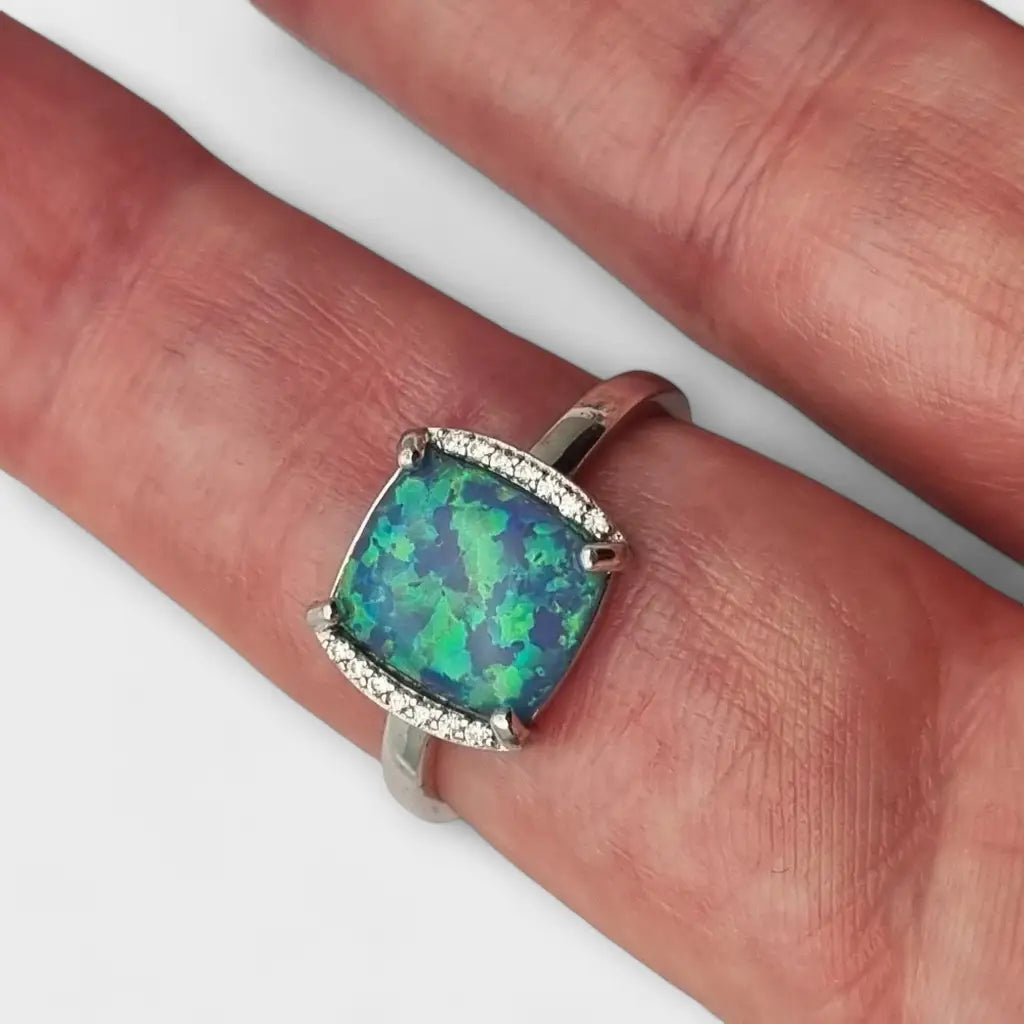 Anillo vintage de plata 925 y ópalo azul sintético regalos para mujer Cultura