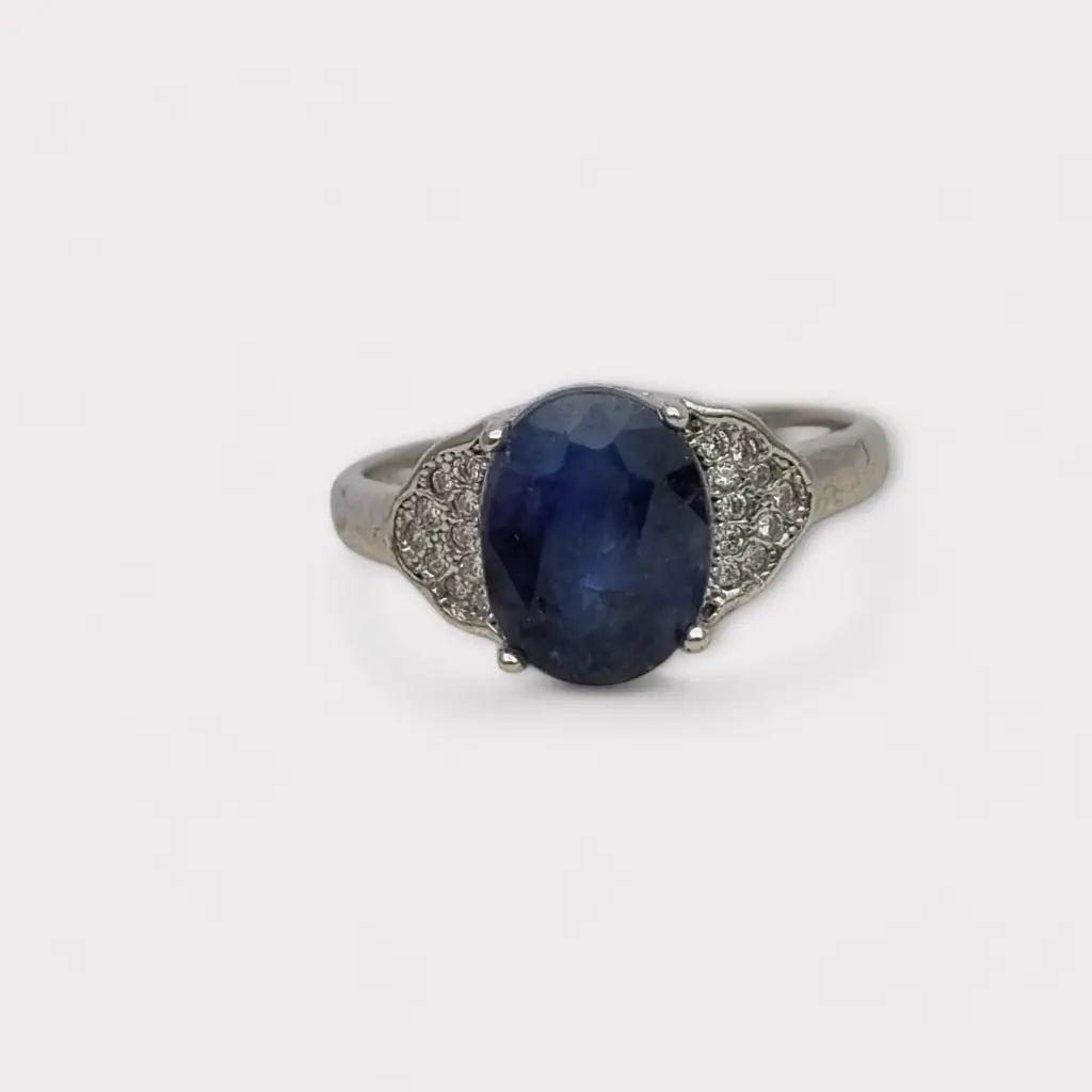 Anillo vintage de plata 925 con piedra azul cabujón ovalado para mujer regalos