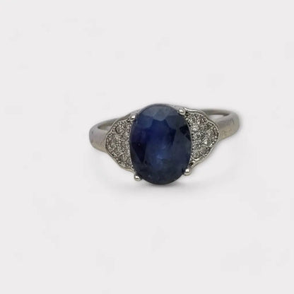 Anillo vintage de plata 925 con piedra azul cabujón ovalado para mujer regalos