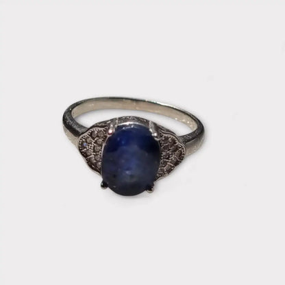 Anillo vintage de plata 925 con piedra azul cabujón ovalado para mujer regalos
