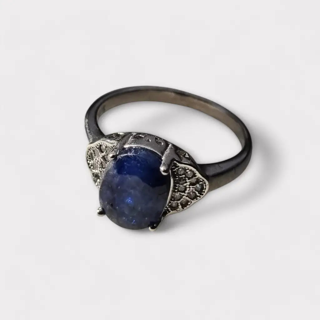 Anillo vintage de plata 925 con piedra azul cabujón ovalado para mujer regalos