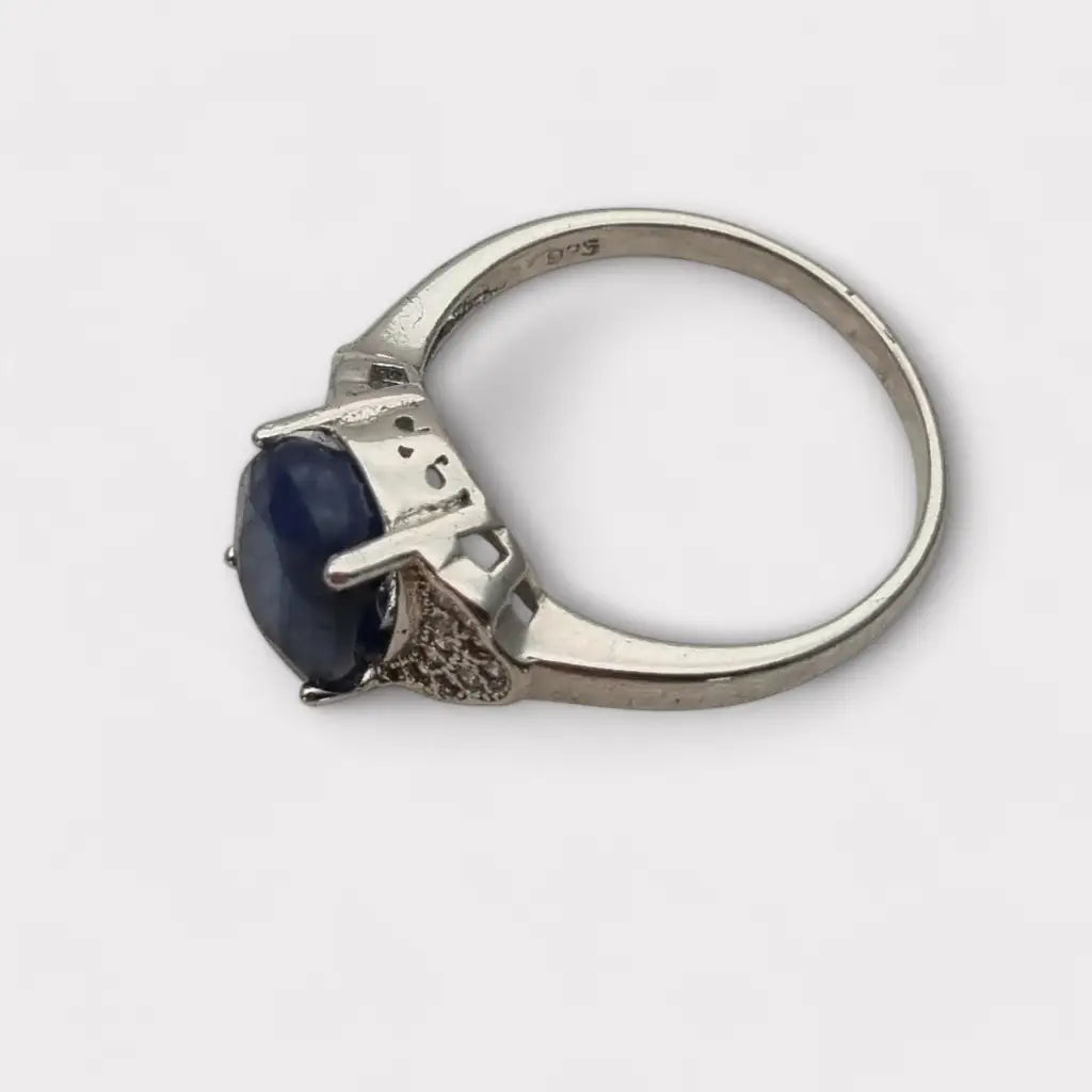 Anillo vintage de plata 925 con piedra azul cabujón ovalado para mujer regalos