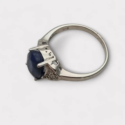 Anillo vintage de plata 925 con piedra azul cabujón ovalado para mujer regalos