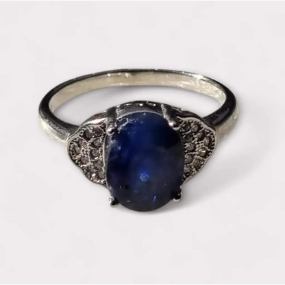 Anillo vintage de plata 925 con piedra azul cabujón ovalado para mujer regalos