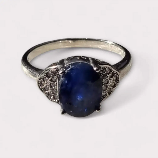 Anillo vintage de plata 925 con piedra azul cabujón ovalado para mujer regalos