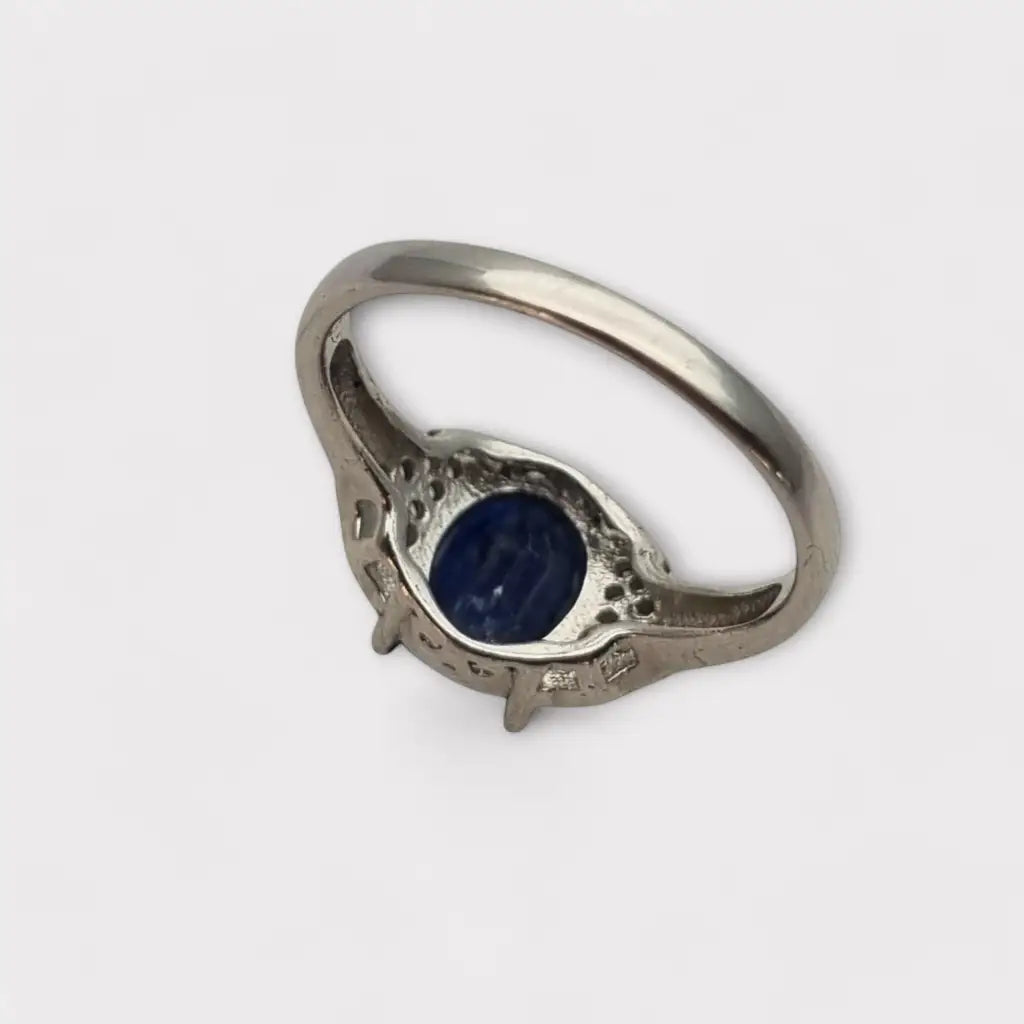 Anillo vintage de plata 925 con piedra azul cabujón ovalado para mujer regalos