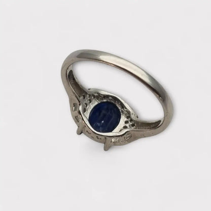 Anillo vintage de plata 925 con piedra azul cabujón ovalado para mujer regalos