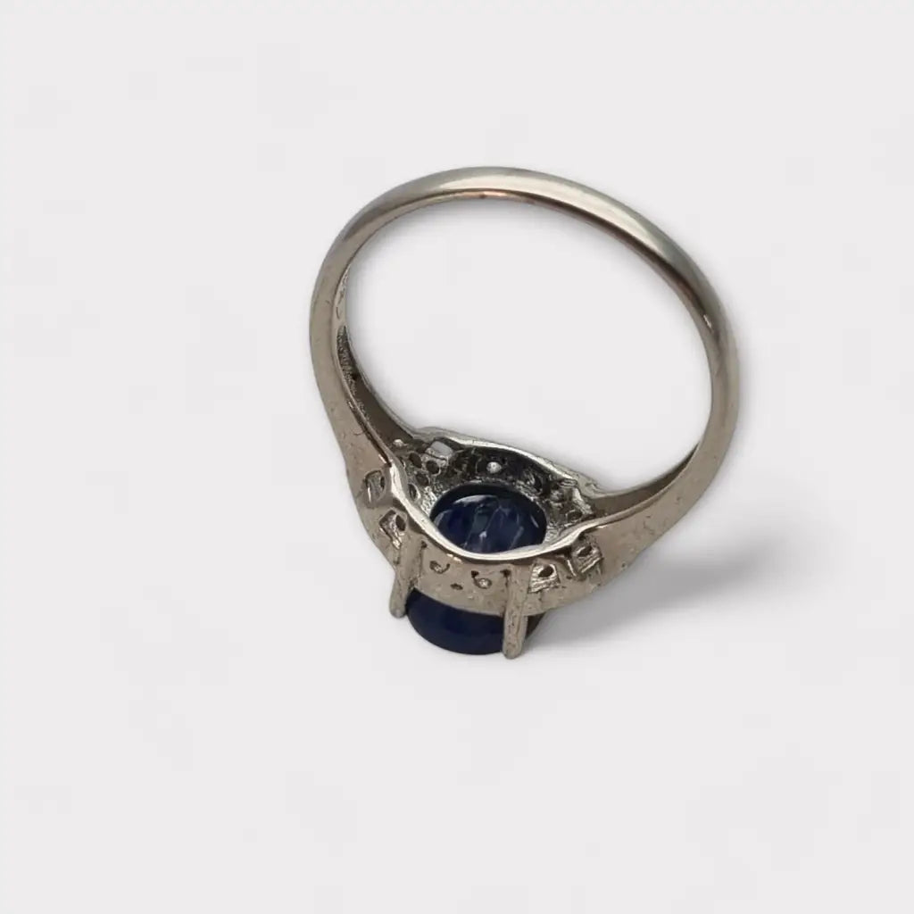 Anillo vintage de plata 925 con piedra azul cabujón ovalado para mujer regalos