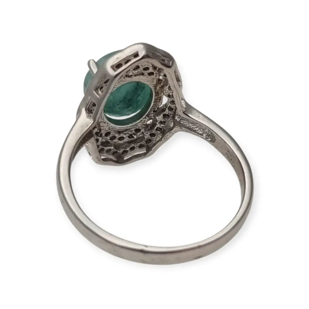 Anillo vintage de plata 925 con piedra verde oval y orla circonitas años