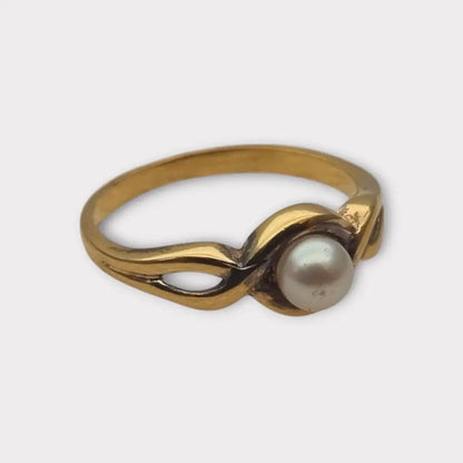 Anillo vintage en plata bañada oro con perla diseño entrelazado Circa 1960