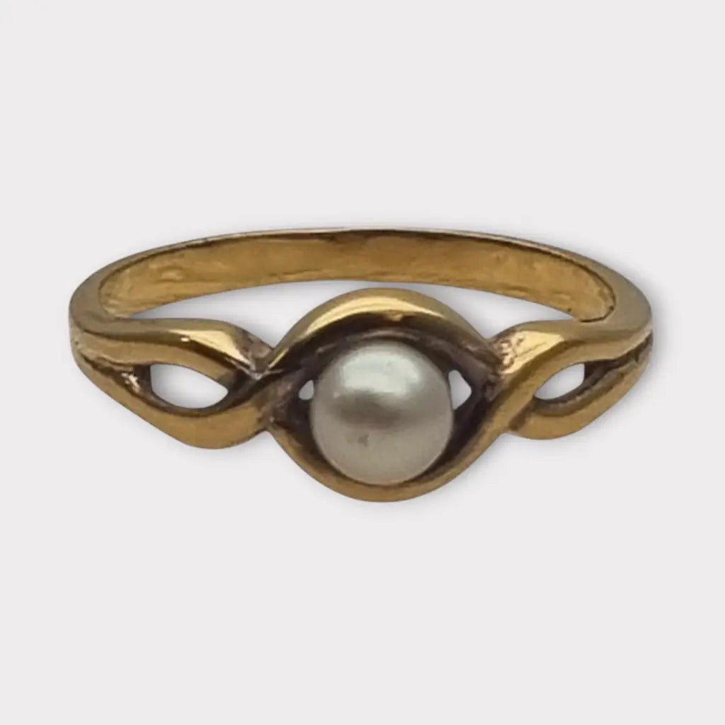 Anillo vintage en plata bañada oro con perla diseño entrelazado Circa 1960
