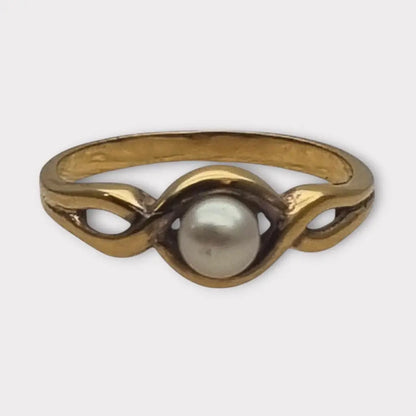 Anillo vintage en plata bañada oro con perla diseño entrelazado Circa 1960