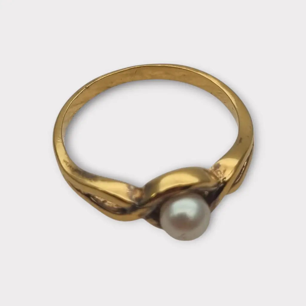 Anillo vintage en plata bañada oro con perla diseño entrelazado Circa 1960