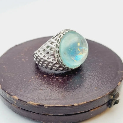 Anillo vintage de plata anillo con piedra azul. grande azul