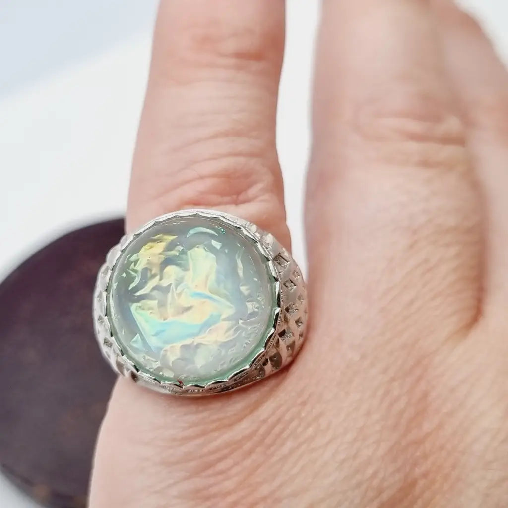 Anillo vintage de plata anillo con piedra azul. grande azul