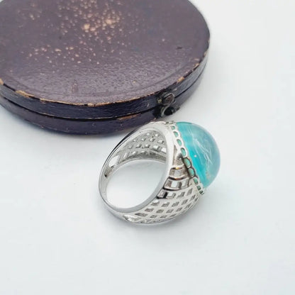 Anillo vintage de plata anillo con piedra azul. grande azul