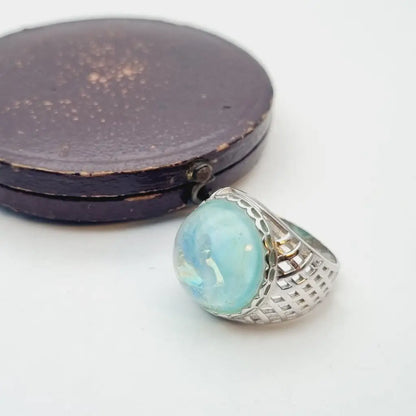 Anillo vintage de plata anillo con piedra azul. grande azul