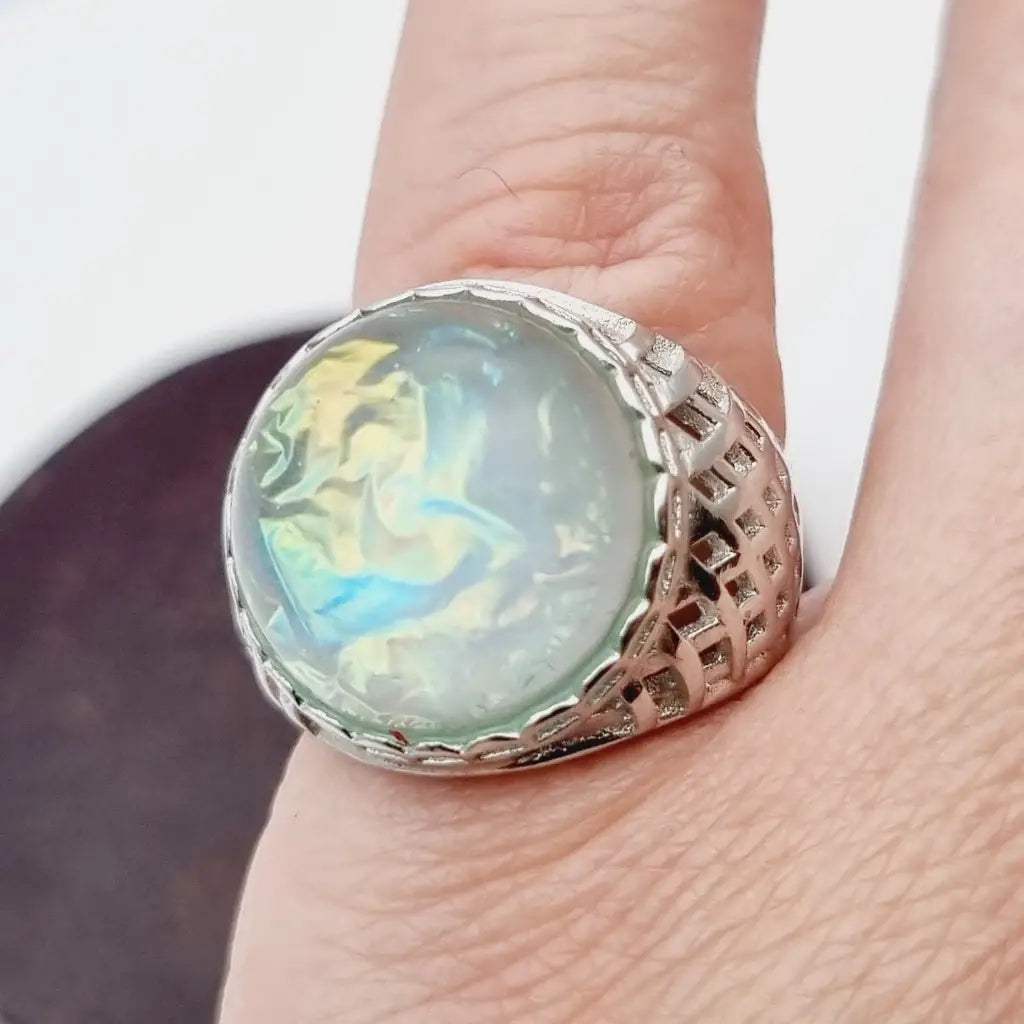 Anillo vintage de plata anillo con piedra azul. grande azul