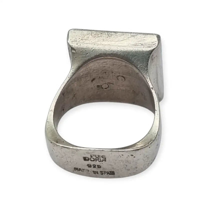 Anillo vintage Puig Doria en plata 925 diseño cuadrado con carnero Joyas España