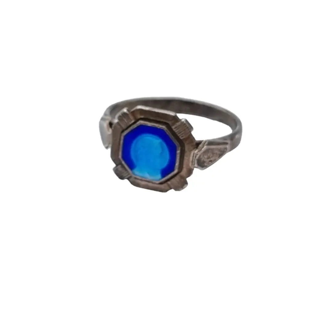 Anillo virgen esmalte azul y plata para mujer de ley anillo religioso art