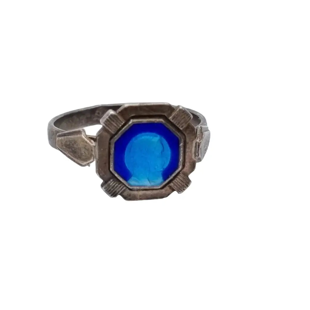 Anillo virgen esmalte azul y plata para mujer de ley anillo religioso art