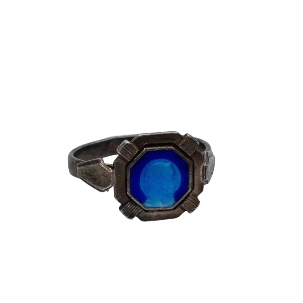 Anillo virgen esmalte azul y plata para mujer de ley anillo religioso art