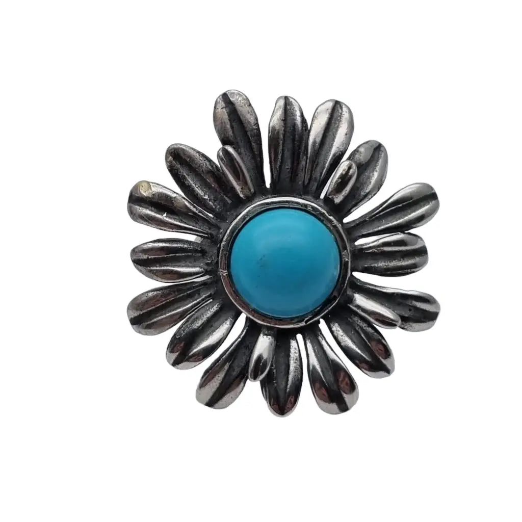Anillos mujer flor grande piedra azul anillo plata de ley vintage regalos