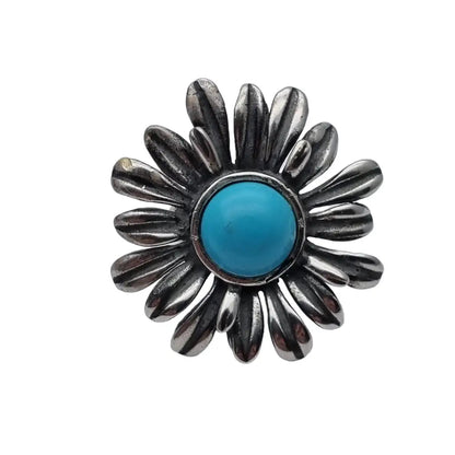 Anillos mujer flor grande piedra azul anillo plata de ley vintage regalos