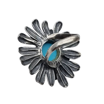 Anillos mujer flor grande piedra azul anillo plata de ley vintage regalos